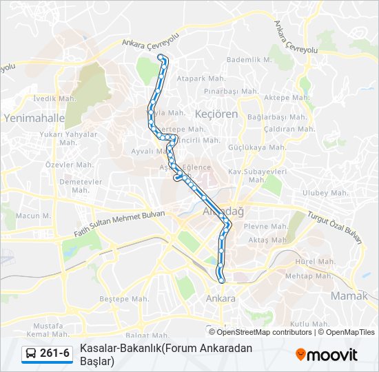 261-6 otobüs Hattı Haritası