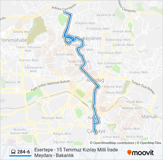 284-6 otobüs Hattı Haritası