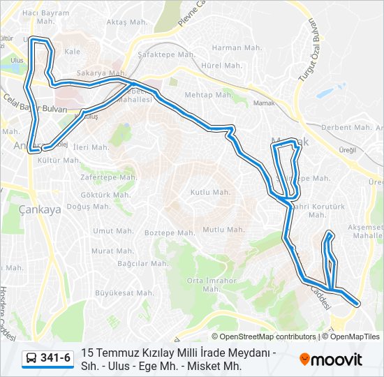 341-6 otobüs Hattı Haritası