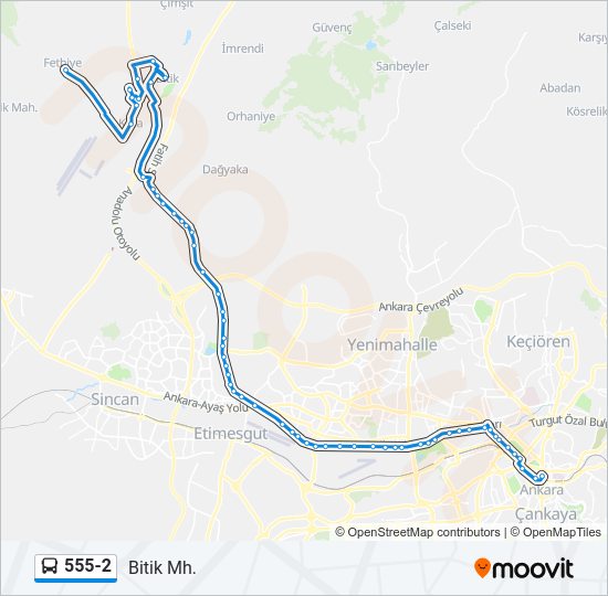 555-2 otobüs Hattı Haritası