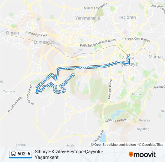 602-6 otobüs Hattı Haritası