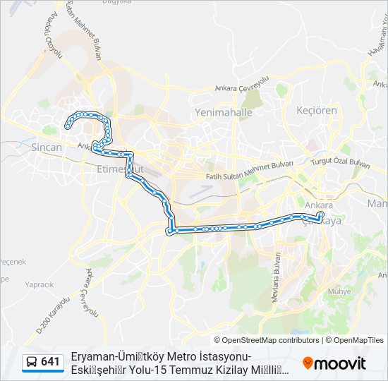 641 otobüs Hattı Haritası