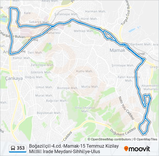 353 otobüs Hattı Haritası