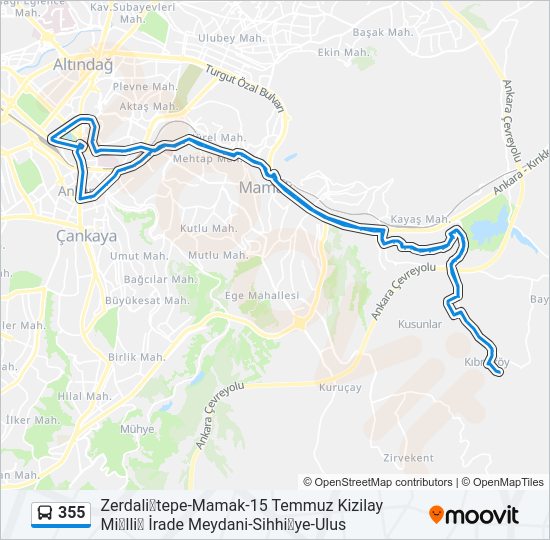 355 otobüs Hattı Haritası