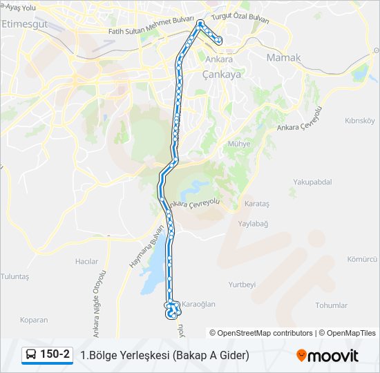 150-2 otobüs Hattı Haritası