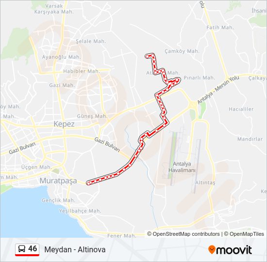 46 otobüs Hattı Haritası