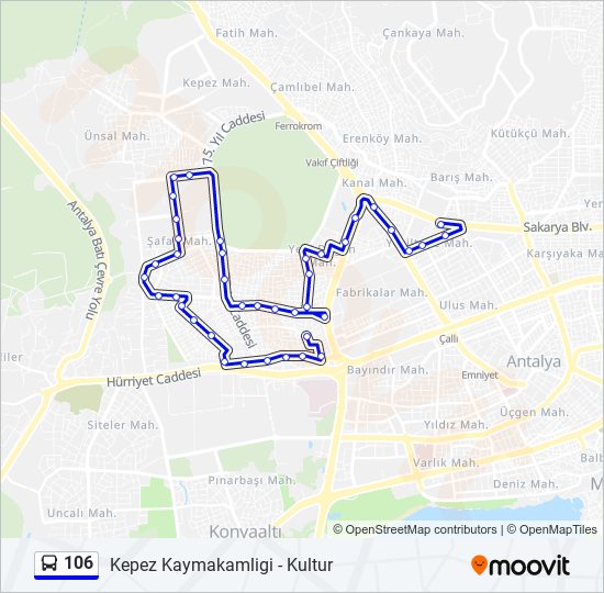 106 bus Line Map