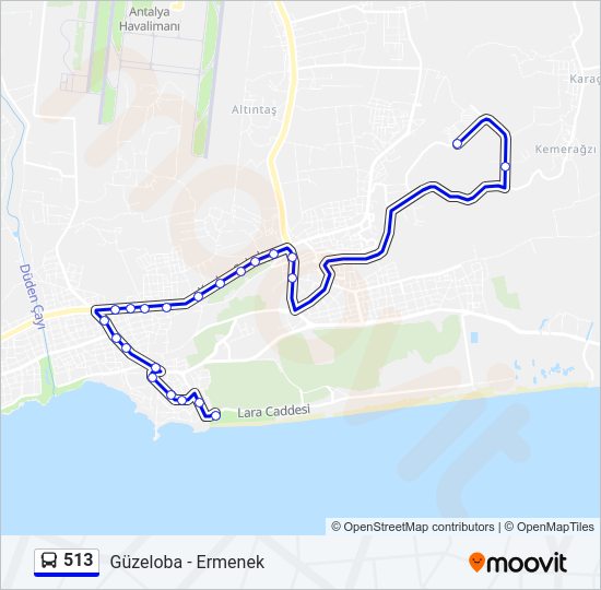 513 otobüs Hattı Haritası