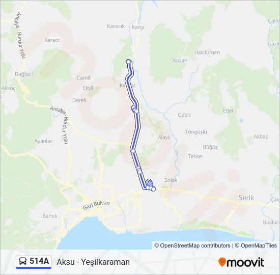 514A Bus Line Map