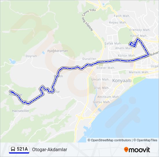 521A otobüs Hattı Haritası