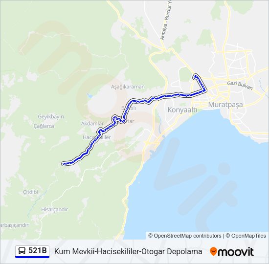 521B otobüs Hattı Haritası