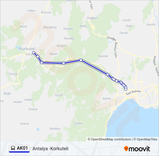 AK01 otobüs Hattı Haritası