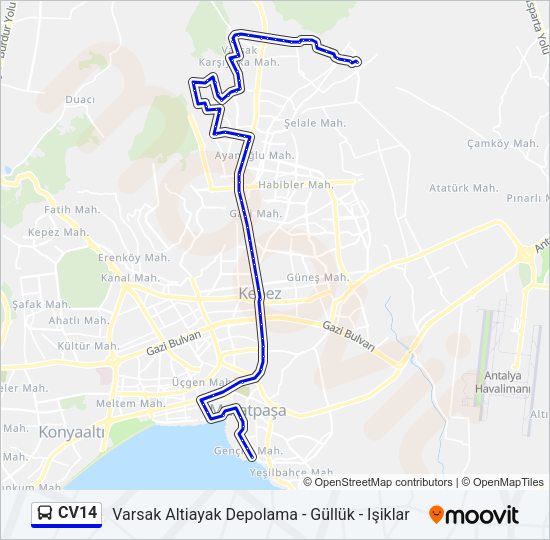 CV14 otobüs Hattı Haritası