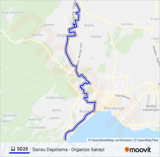 SD20 otobüs Hattı Haritası