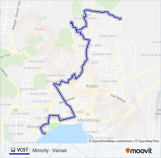 VC57 otobüs Hattı Haritası