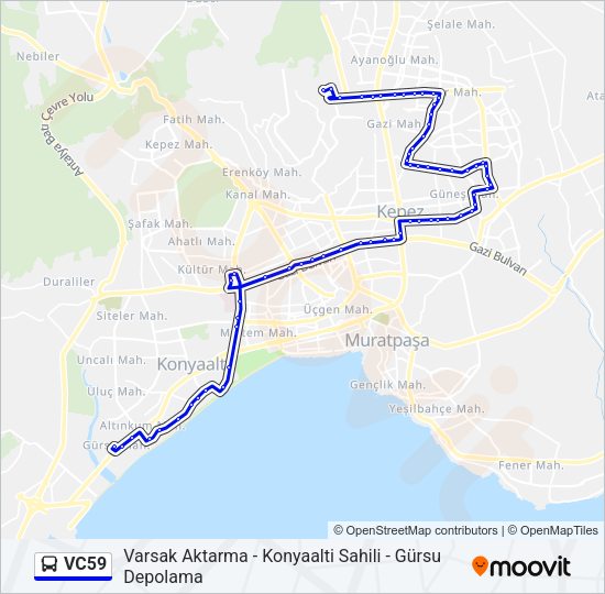 VC59 otobüs Hattı Haritası