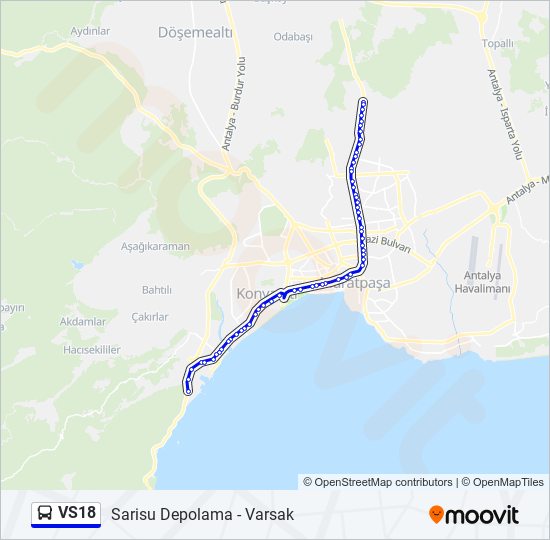 VS18 otobüs Hattı Haritası