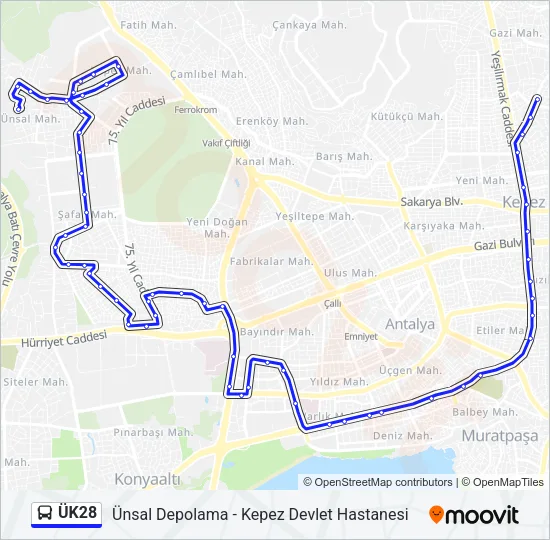 ÜK28 Bus Line Map