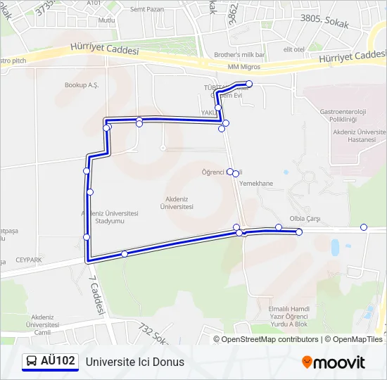 AÜ102 Bus Line Map