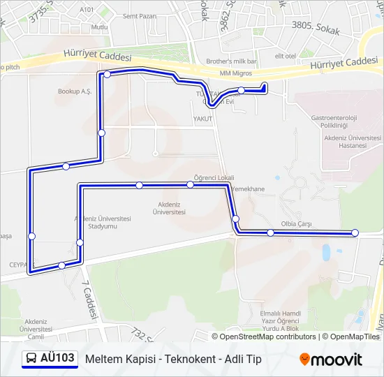AÜ103 Bus Line Map