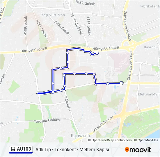 AÜ103 Bus Line Map
