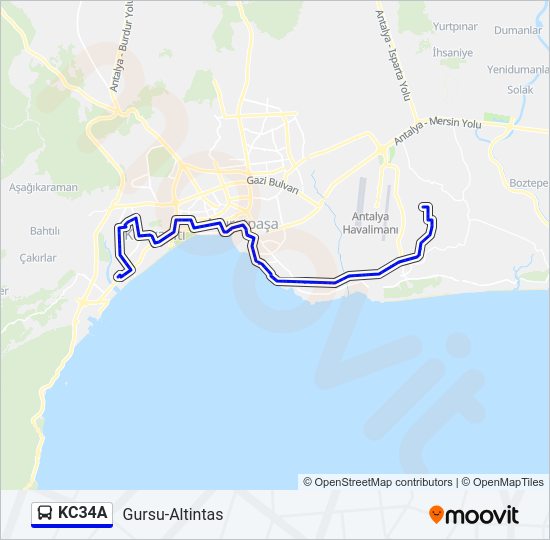 KC34A otobüs Hattı Haritası