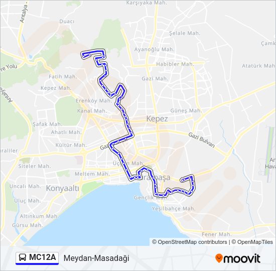 MC12A otobüs Hattı Haritası