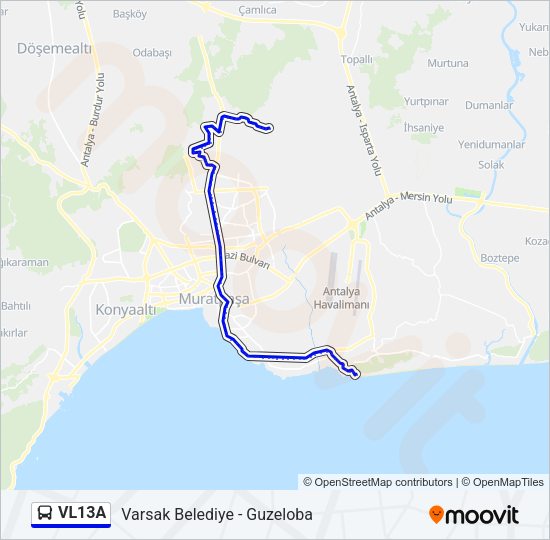 VL13A otobüs Hattı Haritası
