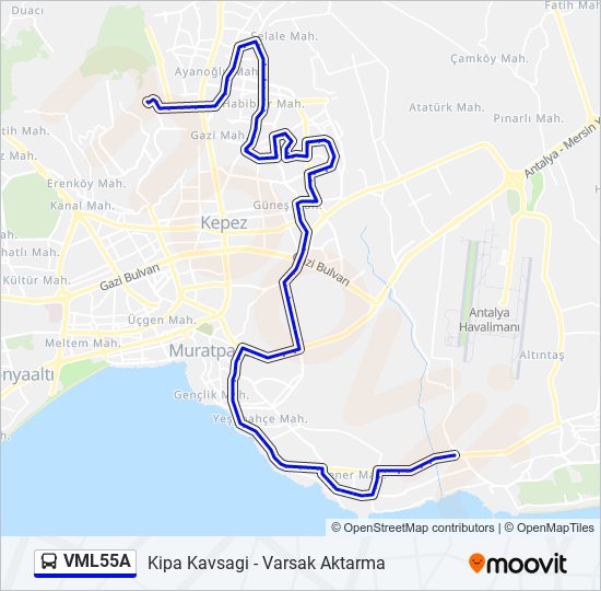 VML55A otobüs Hattı Haritası