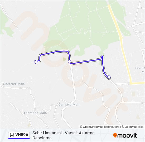 VH89A otobüs Hattı Haritası