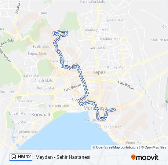 HM42 otobüs Hattı Haritası