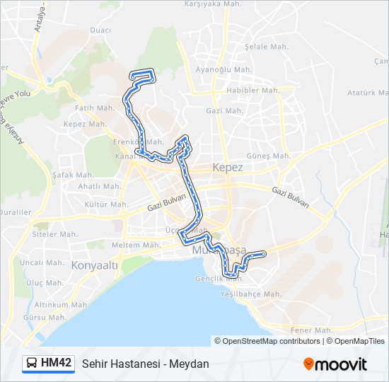HM42 otobüs Hattı Haritası