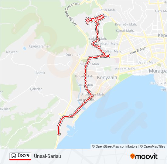 ÜS29 otobüs Hattı Haritası