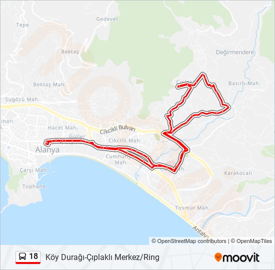 18 otobüs Hattı Haritası