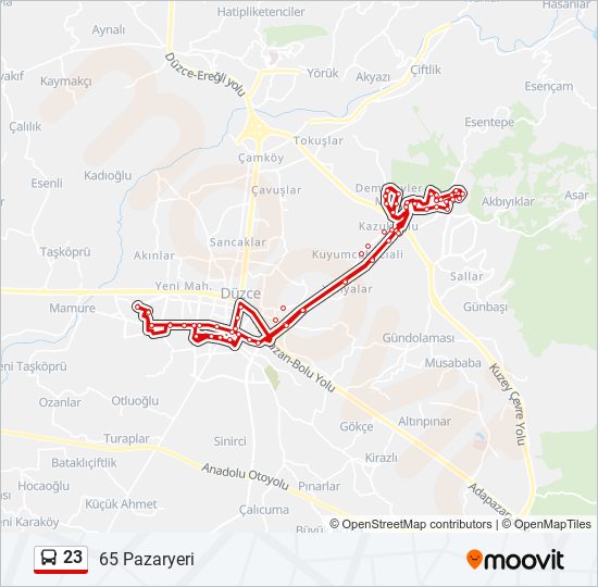 23 otobüs Hattı Haritası