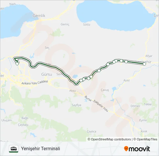 BURSA TERMINALI - YENIŞEHIR TERMINALI Cable Car Line Map