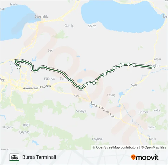 BURSA TERMINALI - YENIŞEHIR TERMINALI Cable Car Line Map