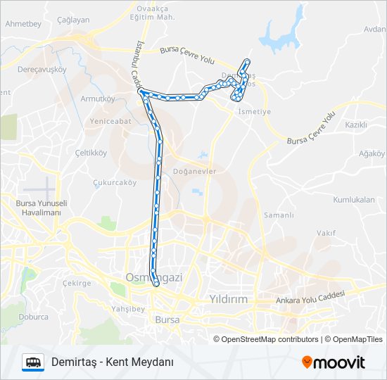 DEMIRTAŞ - KENT MEYDANI minibüs / dolmuş Hattı Haritası