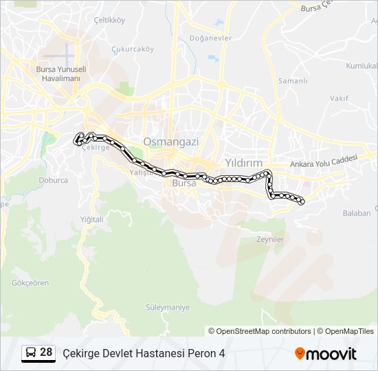 28 otobüs Hattı Haritası