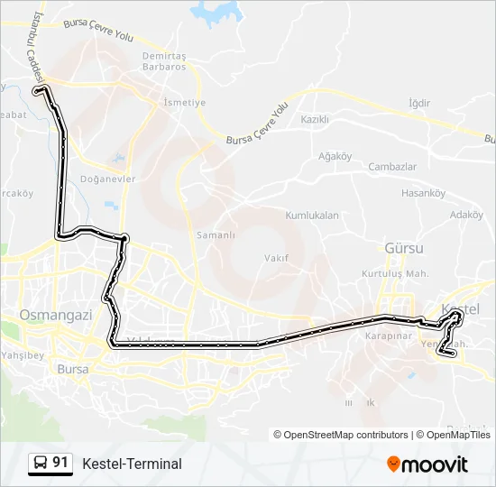 91 Bus Line Map