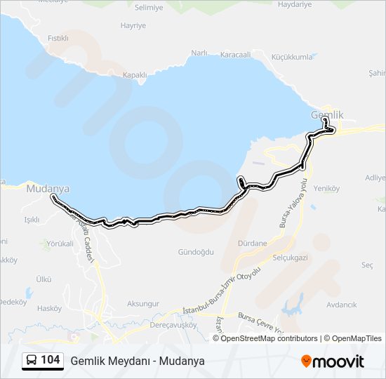 104 otobüs Hattı Haritası