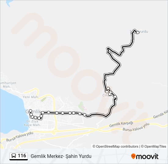 116 otobüs Hattı Haritası