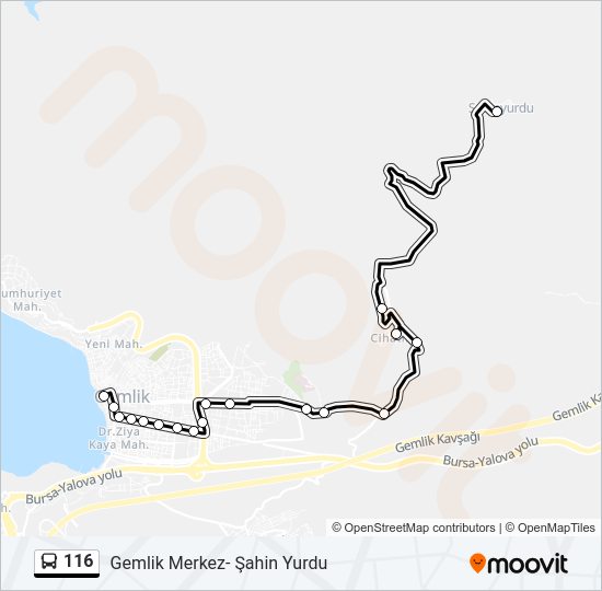 116 otobüs Hattı Haritası