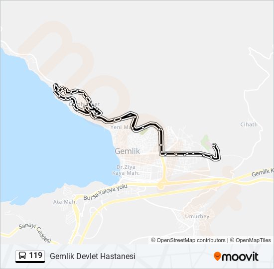 119 otobüs Hattı Haritası