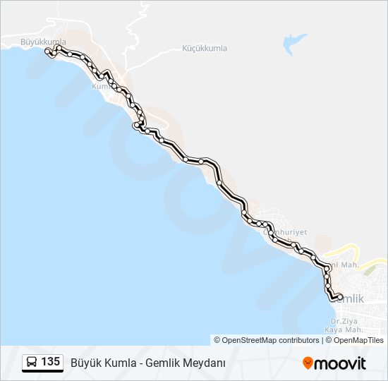 135 otobüs Hattı Haritası