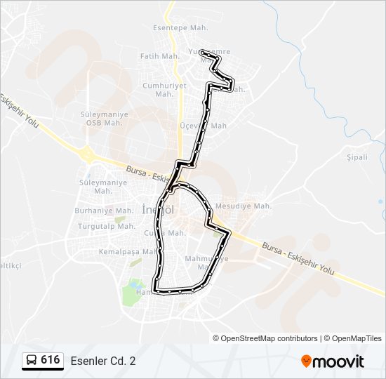 616 otobüs Hattı Haritası