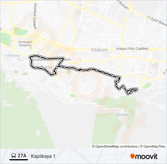 27A otobüs Hattı Haritası