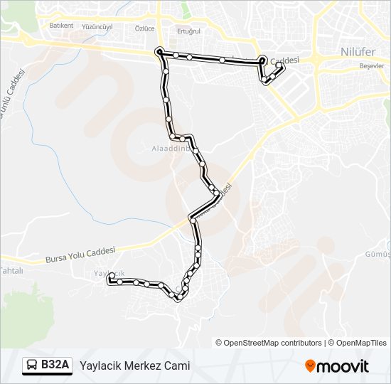 B32A otobüs Hattı Haritası