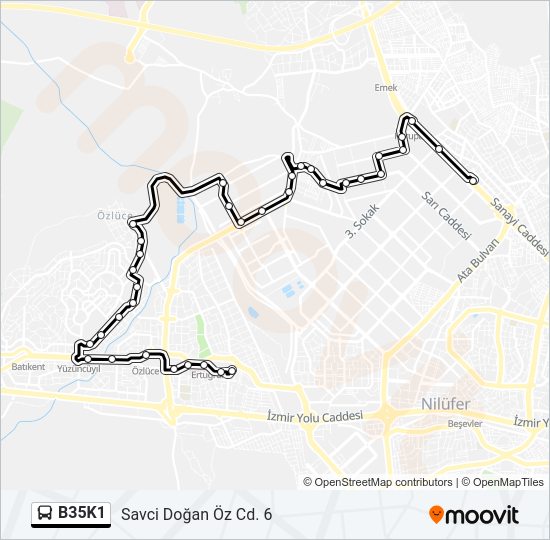 B35K1 otobüs Hattı Haritası