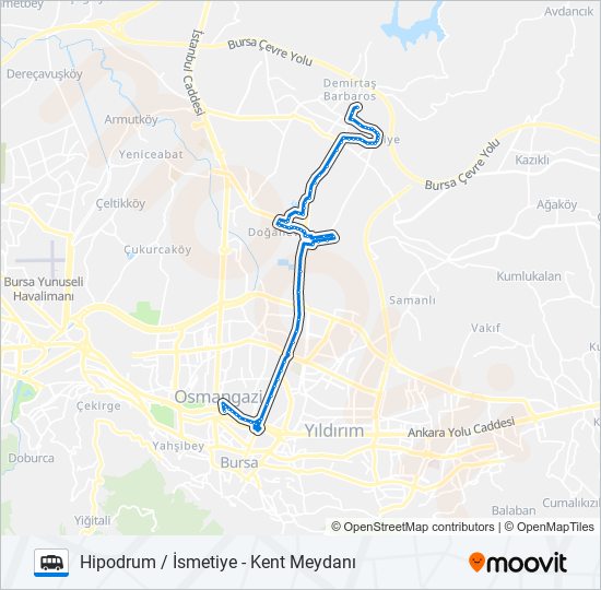 Hipodrum / İsmetiye - Kent Meydanı minibüs / dolmuş Hattı Haritası